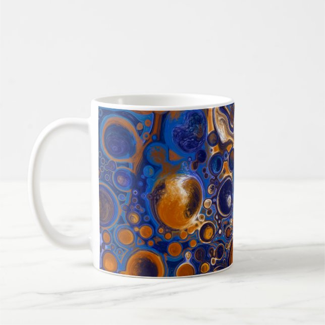 Blau und Kupferfarben Pour Painting Cells Kaffee Kaffeetasse (Links)