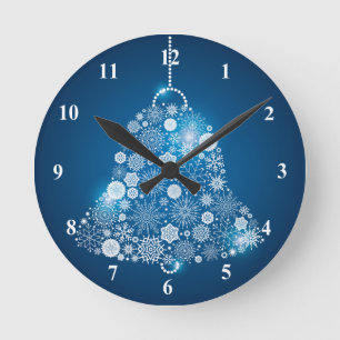Blau und leuchtend weiße Schneeflocken Weihnachtsg Runde Wanduhr