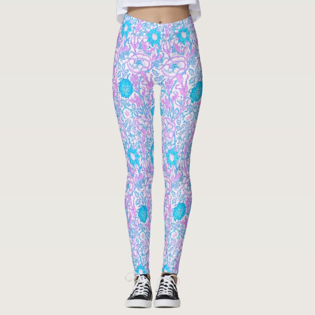 Blau und Lila Blüten Leggings (Vorderseite)