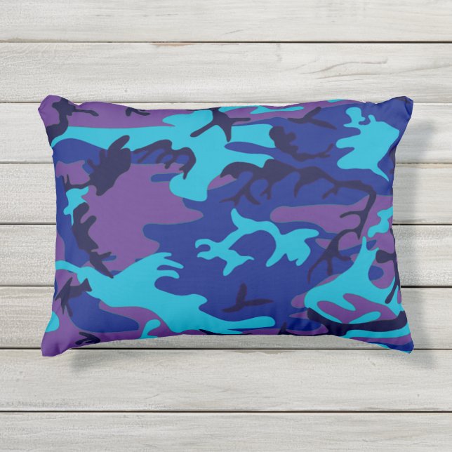 Blau und Lila Camouflage 12x16 Kissen Für Draußen (Vorderseite)