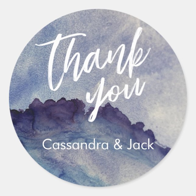 Blau und Lila flüssige Abstrakte Kunst Lässig Hand Runder Aufkleber (Vorderseite)