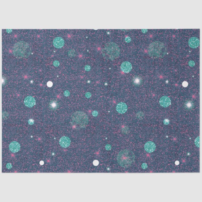 Blau und Lila Glitzer Polka Dots Weihnachten Seidenpapier (Vorderseite)