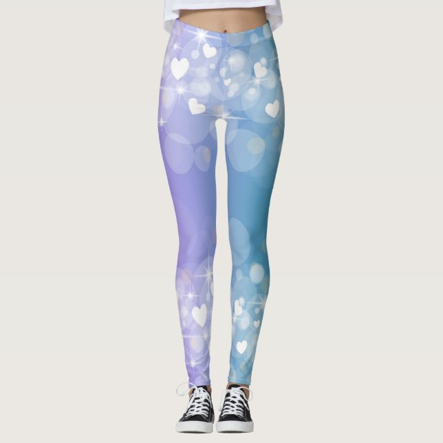 Blau und Lila Herzfrequenz Leggings (Vorderseite)