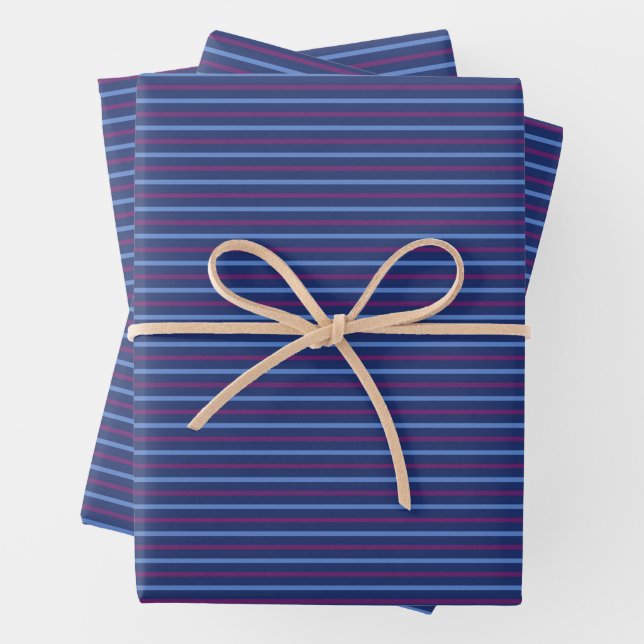 Blau und Lila, horizontal gestreift Geschenkpapier Set (Beispiel)