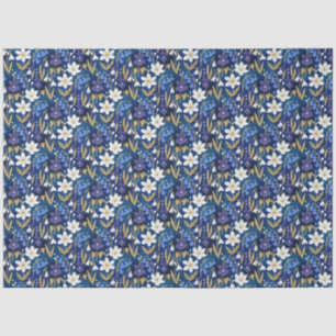 Blau und Lila Illustrierte Blumendekoupage Seidenpapier
