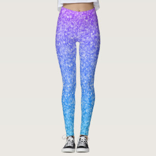 Blau und lila Imitate Glitzer ombre Leggings