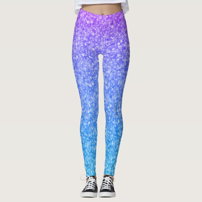 Blau und lila Imitate Glitzer ombre Leggings (Vorderseite)