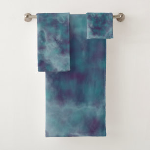 Blau und Lila Marmor abstrakt Badhandtuch Set