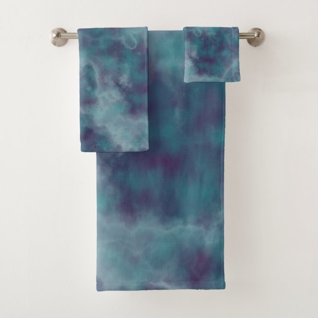 Blau und Lila Marmor abstrakt Badhandtuch Set (Insitu)