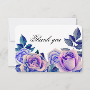 Blau und lila Rose danke. Blumenhochzeit Dankeskarte