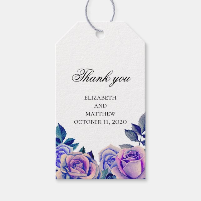 Blau und lila Rose danke. Hochzeitsgeschenk Geschenkanhänger (Vorderseite)