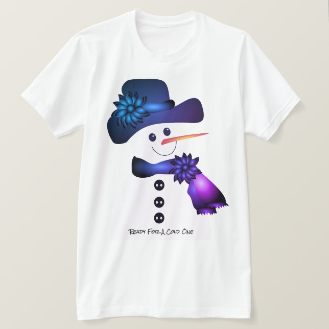 Blau und Lila Schneemann T-Shirt (Design vorne)