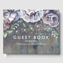 Blau und Maroon Rustikale Vintage Blüten Gästebuch