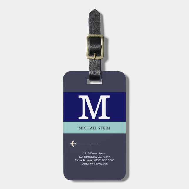 blau und modern reisedonografisch gepäckanhänger (Vorderseite vertikal)