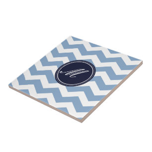 Blau und Navy Blau Zickzack mit Monogram Tiles Fliese