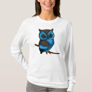 Blau und niedliche Eule Browns auf die T-Shirt