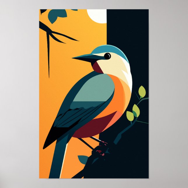 Blau und Orange Bird auf einem Branch-Poster Poster (Vorne)