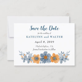 Blau und orange Blume Speichern der Datumskarten Save The Date