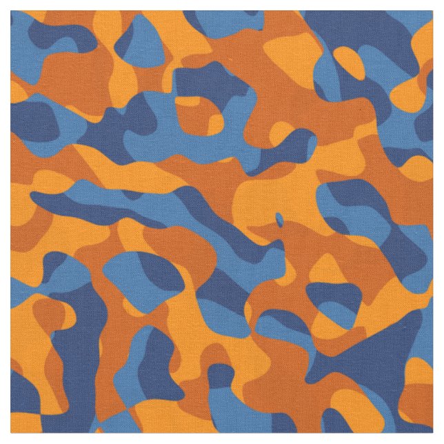 Blau- und Orange-Camouflage-Druckmuster Stoff (Nahaufnahme)