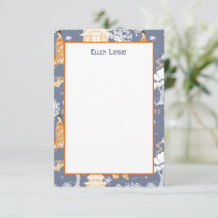 Blau und Orange Chinoiserie Pagodas Dankeskarte