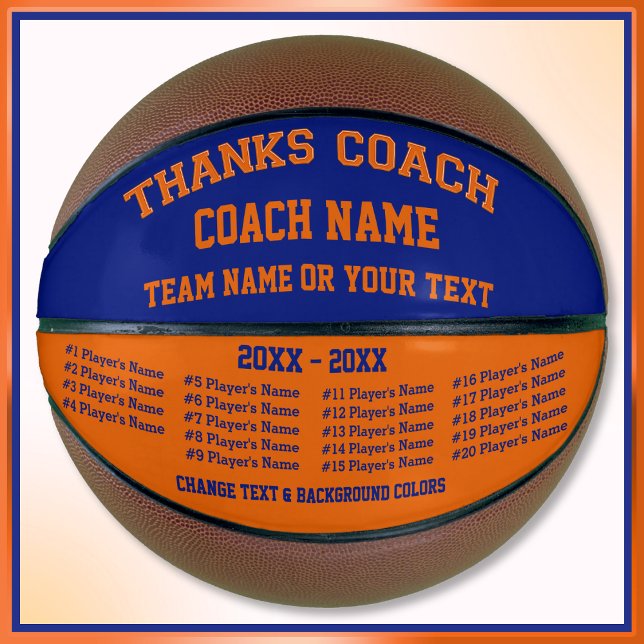 Blau und Orange Custom Basketball, ALLE Spieler Basketball (Thank you basketball coach gifts. Blue and Orange Basketball. Personalized Basketball Coach Gifts. )