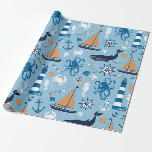 Blau und Orange des Meeres Geschenkpapier