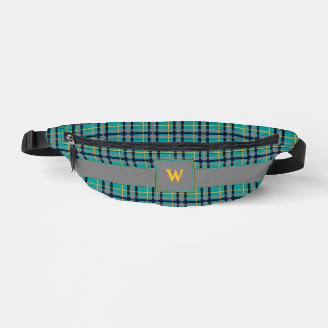 Blau und Orange Kariert Bauchtasche (Vorderseite)
