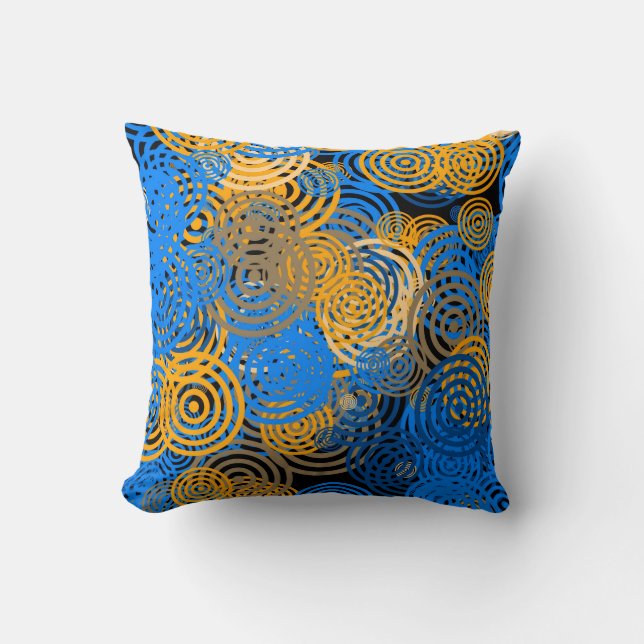 Blau und Orange Konzentrische Kreise Wurfkissen Kissen (Vorderseite)
