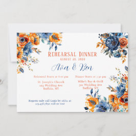 Blau und Orange Paint Floral Probe Dinner Einladung