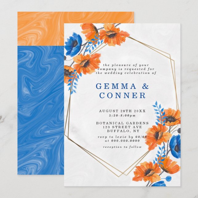 Blau und Orange Poppy Geometric Wedding (Vorne/Hinten)