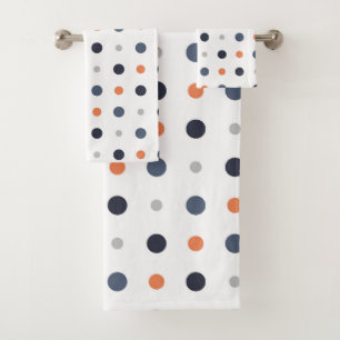 blau und orange Punkte Badhandtuch Set