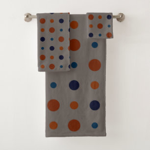 blau und orange Punkte Badhandtuch Set