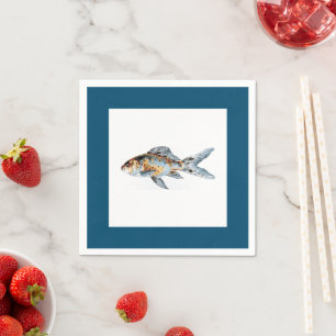 Blau und Orange Shubunkin Goldfish Fine Art Serviette