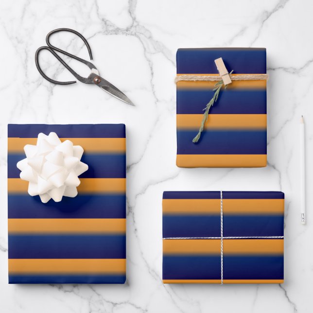 Blau und Orange Streifen Geschenkpapier Set (Vorderseite)