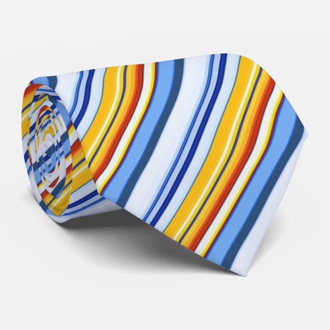 Blau und Orange Streifen Krawatte (Gerollt)