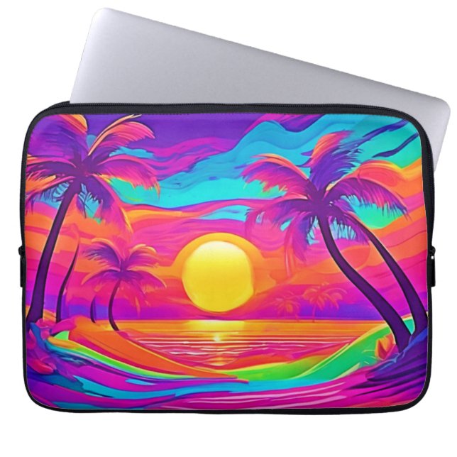 Blau und Orange Sunset Laptopschutzhülle (Vorderseite)