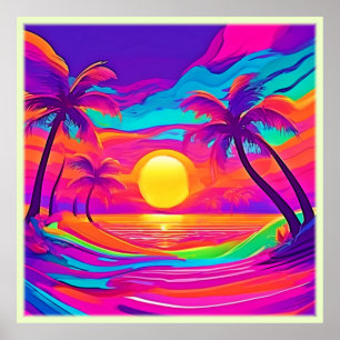 Blau und Orange Sunset Poster