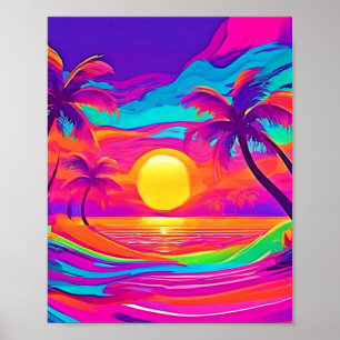 Blau und Orange Sunset Poster