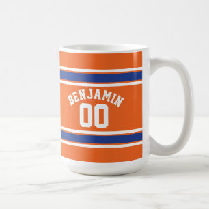 Blau und Orange trägt Jersey-Name-Zahl zur Schau Tasse