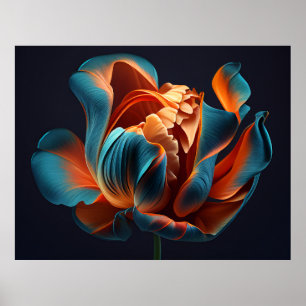 Blau und Orange Tulip auf einem fett schwarzen Hin Poster