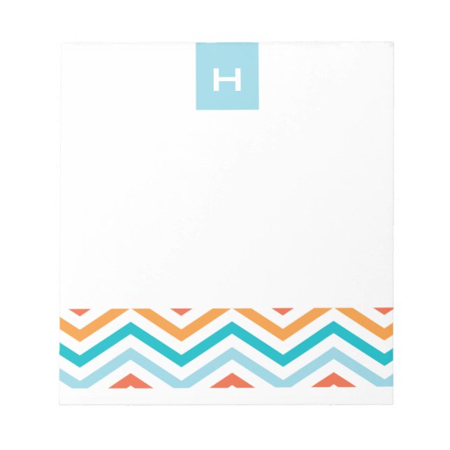 Blau und Orange Zickzack | Monogramm-Notepad Notizblock (Vorderseite)