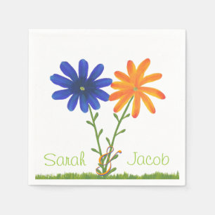 Blau- und Orangefarbene Blume Personalisiert Napki Serviette