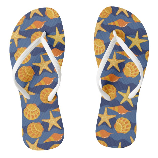 Blau- und Orangefarbenes Muschelmuster Flip Flops (Fußbett)
