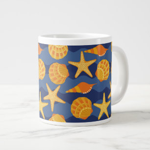 Blau- und Orangefarbenes Muschelmuster Jumbo-Tasse