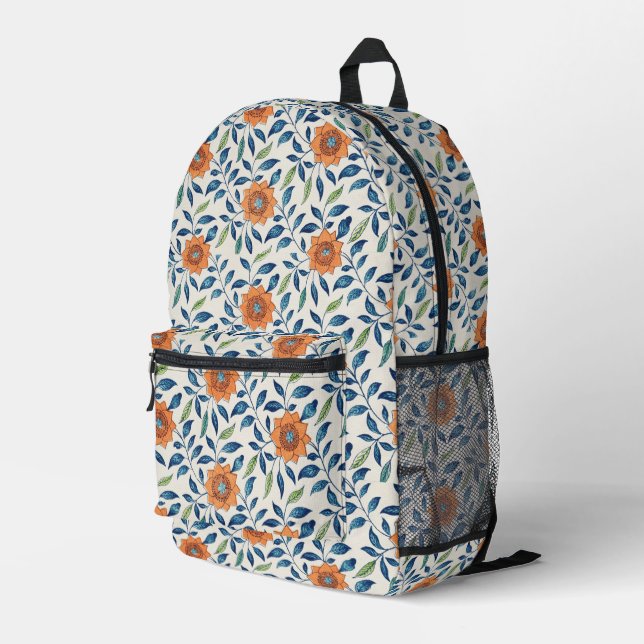 Blau- und Orangefarbenes Muster Bedruckter Rucksack (Rückseitige Ecke Rechts)