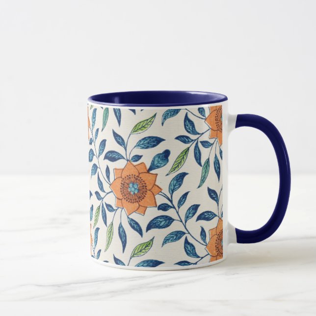 Blau- und Orangefarbenes Muster Tasse (Rechts)