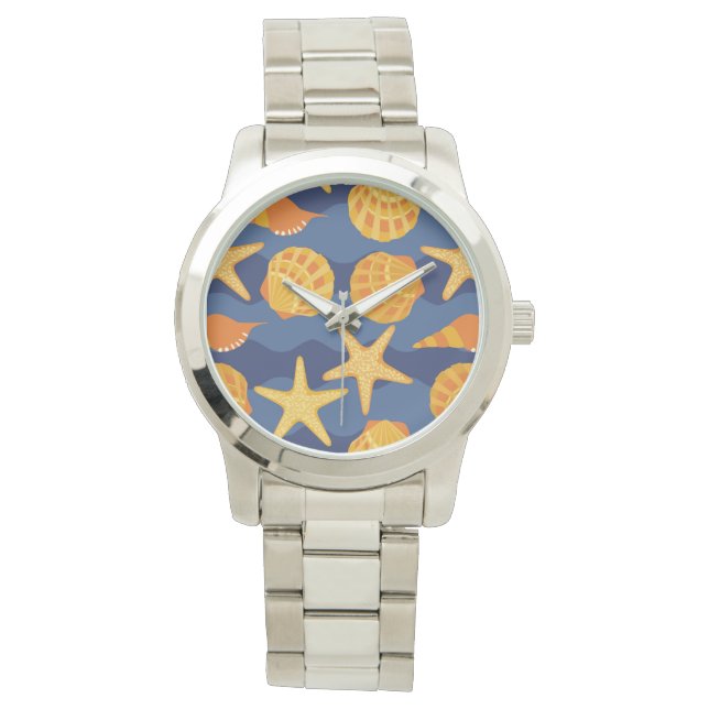 Blau- und Orangenmuster Armbanduhr (Vorderseite)