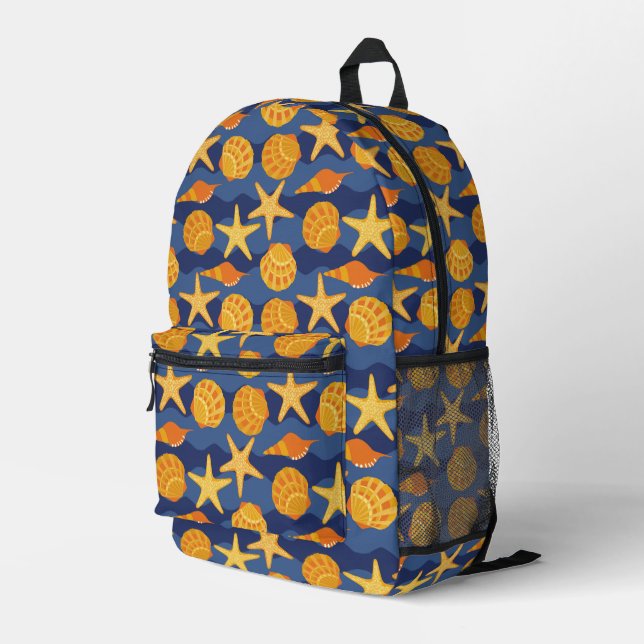 Blau- und Orangenmuster Bedruckter Rucksack (Rückseitige Ecke Rechts)