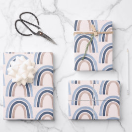 Blau und Peach Rainbow Boho Muster Geschenkpapier Set