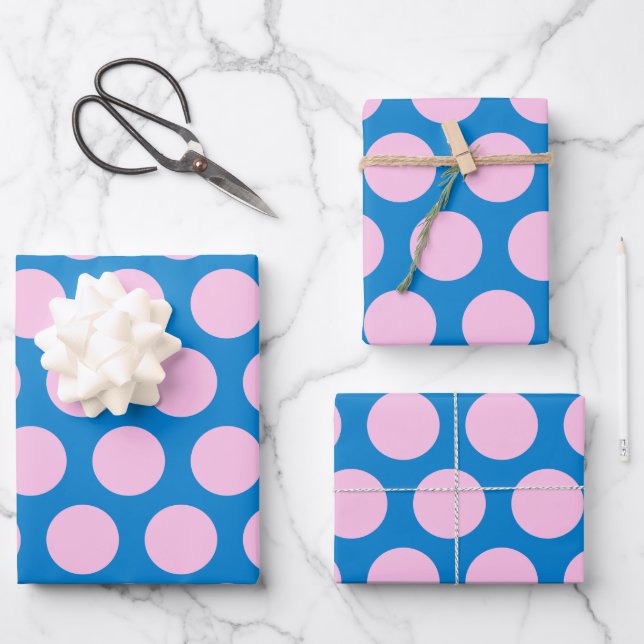 Blau und Rosa Big Polka Dot Muster Geschenkpapier Set (Vorderseite)
